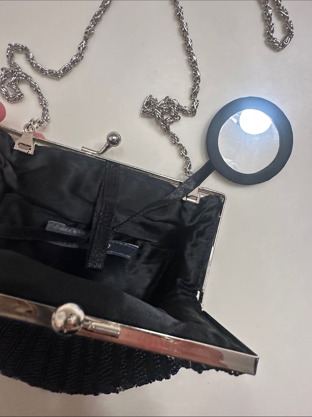 Apt. 9 Black Beaded Kiss-Lock Evening Clutch with Silver Chain - Picture 3 of 8